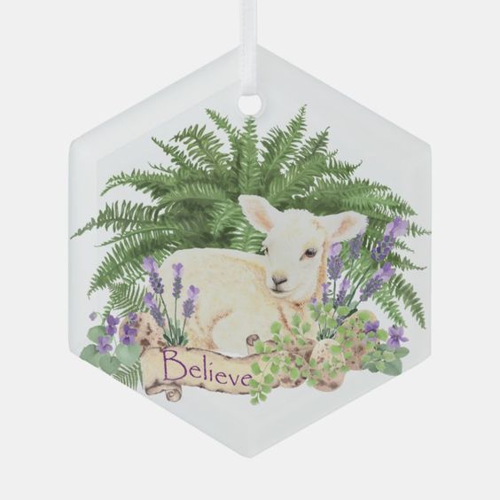 (image for) Martha with Lamb and Ferns Glass Ornament